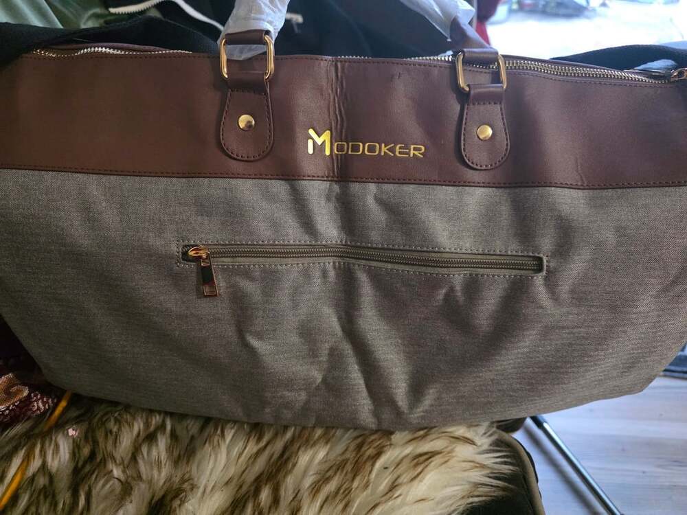 Modoker Travel Duffel Bag Grey Brown Leather